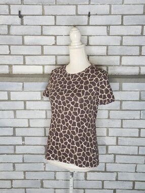 • Croft & Barrow Women's Short Sleeve Animal Print T-Shirt Petite Size PS Brown